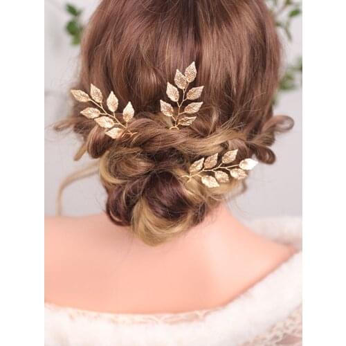 Elegant Golden Hair Pins Banquet Headwear Vintage Leaf Headdress Minimalist Wedding Hair Metal Accessories