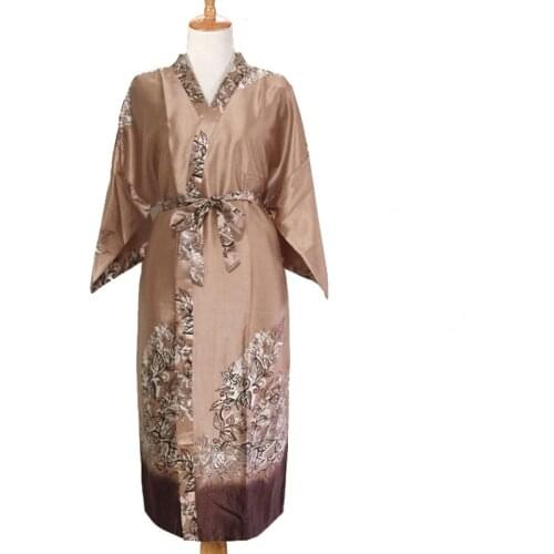 Factory Direct Selling Green Chinese Men Satin Rayon Robe Print Kimono Bath Gown Summer New Casual Home Wear Male Nightwear