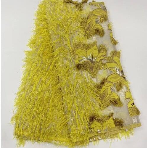 Yellow African Brocade Jacquard Fabric New Damask Floral Organza Mesh Lace Material Nigerian French Tulle Net Cloth Sewing POZ32