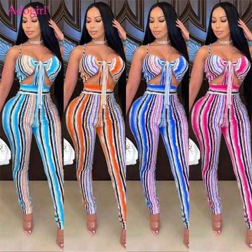 Adogirl Women Sexy Lace Up Hollow Out Striped Jumpsuit Fashion Strapless Romper Pencil Pants Summer Club Overalls Drop Ship