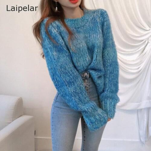 Womens Sweater 2020 Autumn And Winter Womens O-neck Long-sleeved Loose Pullover Solid Knit Warm Casual Sweater