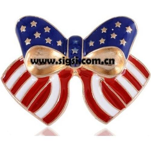 100pcs/lot 45mm Bowknot Shape Brooches America USA Flag Pin Brooch