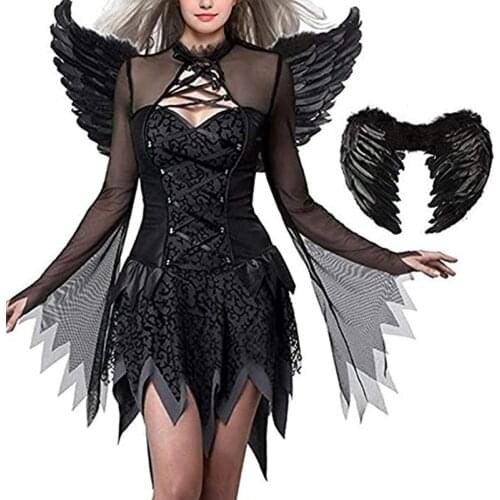 2019 Carnival Halloween Devil Fallen Angel Costumes Women Cosplay Party Fancy Dress Adult Black Angel Costume with Wings