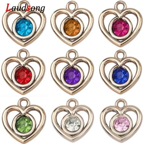 30pcs Multicolor Drill Rose Gold Charms Heart Pendants For Jewelry Making DIY Bracelet Necklace Charm Jewelry Findings 22x23mm