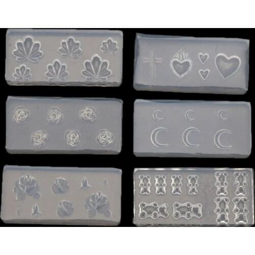 6Pcs Moon Cross Flower Bear Nail Art Silicone Mold Nail Carving Templates Tools