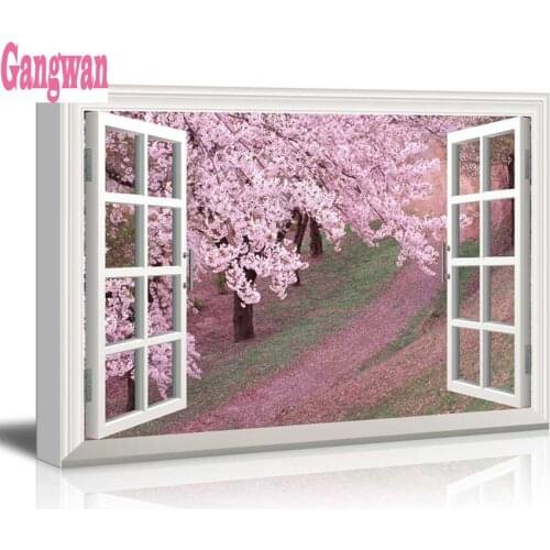 Diamond embroidery Pink Cherry Sakura Blossom full Diamond Painting square 5d diy mosaic window view large painting wall sticker
