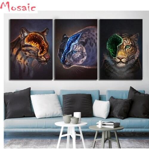 Triptych diamond embroidery animal 3 Pieces tiger leopard 5d diamond painting full mosaic 3d picture square Diamond home decor
