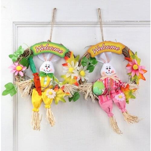 Wooden "Welcome" wall Hang pendant Easter rabbit Hang pendant Plaque Sign Design Wall Hangings Home Gift cartoon wall hanging