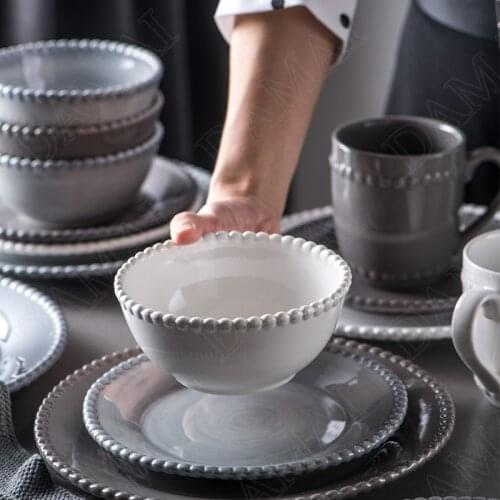 European Ceramic Plate Set Retro Relief Decorative Western Steak Dish Breakfast Fruit Salad Trays Kitchen Dishes and Plates Sets