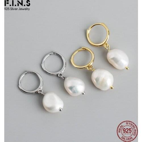 F.I.N.S Classic Korean 925 Sterling Silver Dangle Earrings Irregular Baroque Pearl Earrings for Women Anti-Allergy Fine Jewelry