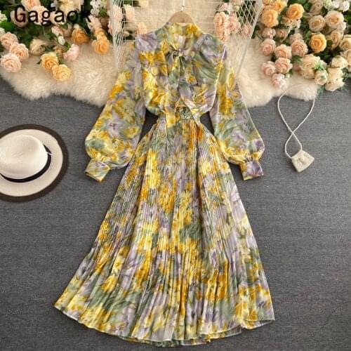 Gagaok Dresses for Women 2021 Spring Autumn New Stand Bow Office Lady Elegant Midi Dress Fashion Chic Slim Korean Vestidos