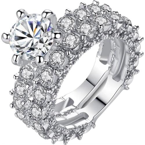 Bettyue Dainty Romantic Style For Women Engagement Noble White Ring Set Wedding Party Promise Crystal Jewellry For Lover