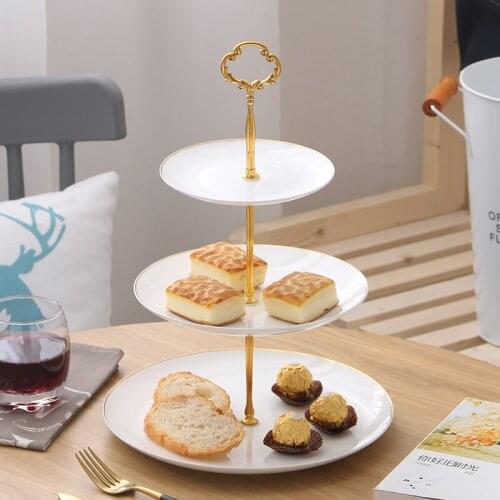 New European-style bone china three-layer fruit plate double-layer dried fruit plate dinner plates cake plate shelf storage tray