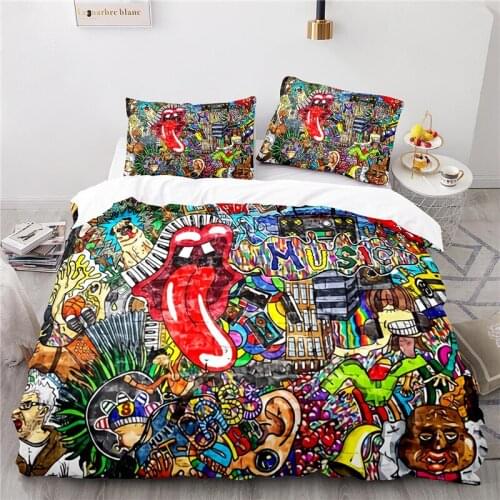 American Hip-hop Style Street Music Graffiti Printed 3D Bedding Set Duvet Cover Sets with Pillowcase Twin Full Queen King Size