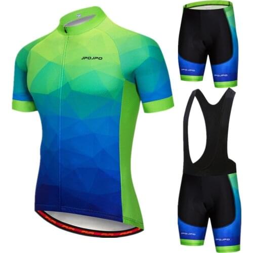 JPOJPO Green Cycling Jersey Set 2021 Pro Team Cycling Clothing Man Anti-UV Bicycle Clothes Summer Quick Dry MTB Bike Jersey Suit
