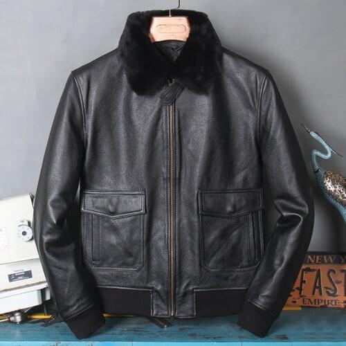 Free shipping.Classic G1 leather Jacket,quality mens winter warm genuine Leather coat.fathers leather clothes.wholesales