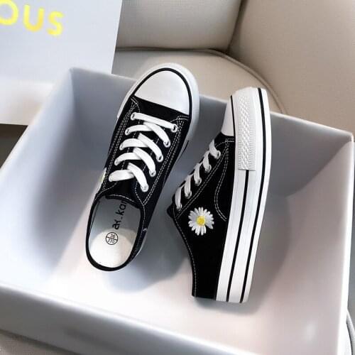 Small Daisy half-support increased canvas shoes 2021 summer new students breathable Korean casual shoes lazy shoes