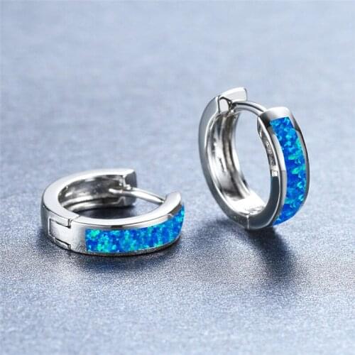 Fashion Female White Blue Opal Earrings Dainty Bride Small Round Hoop Earrings Rose Gold Silver Color Wedding Earrings For Women