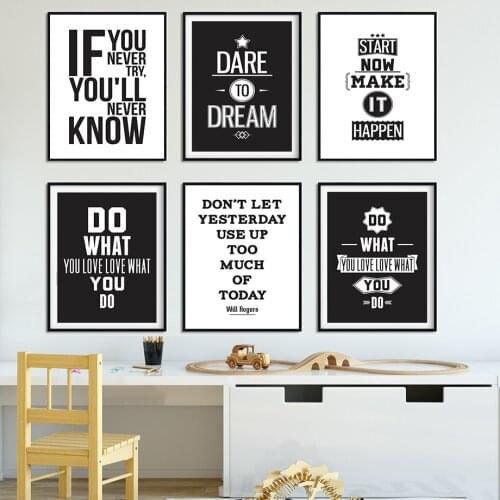 Motivational Inspiring Quotes Wall Art Canvas Painting Nordic Posters And Prints Black White Wall Pictures For Living Room Decor