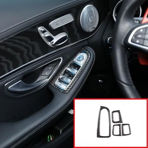 Soft Carbon Fiber For Mercedes Benz C Class W205 GLC X253 GLC260 C180 C200 2016-2019 Car Window Lift Button Frame Stickers 4 Pcs