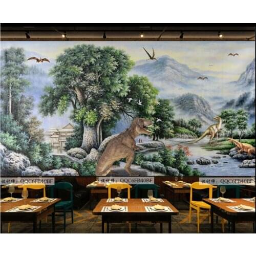 WDBH custom mural 3d photo wallpaper Primitive forest dinosaur background home decor 3d wall murals wallpaper for living room