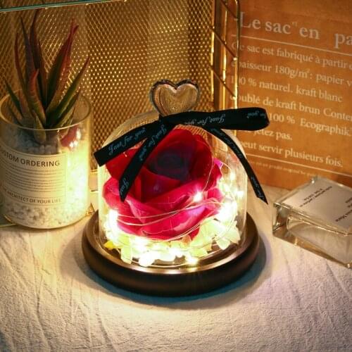 Table Night Lamp Valentines Day Gift Love Glass Cover Artificial Rose Lighting Decoration Rose Night Light For Home Decorative