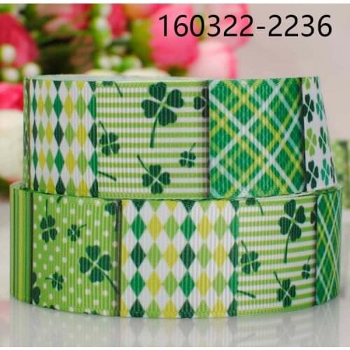 Wholesale OEM 50 Yards Green Ribbon pretty St Patricks Day Printed Grosgrain Ribbon gift ribbon free shipping