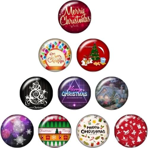Merry Christmas Snowman Santa Claus 10pcs mixed 12mm/18mm Round photo glass cabochon snap buttons for snap jewelry wholesale