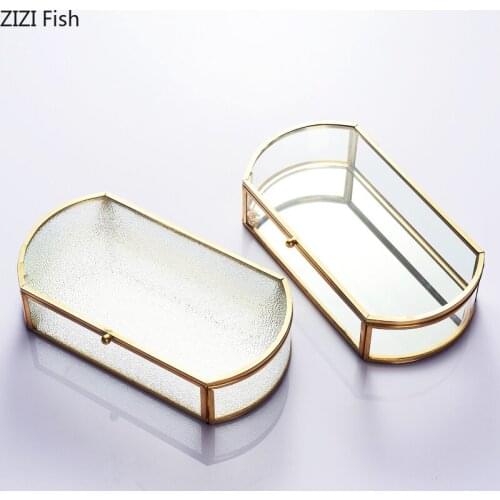 Glass Jewelry Box European Style Simple Retro Phnom Penh Geometric Jewelry Storage Box Wedding Decoration Display Ornaments Home