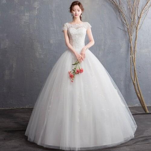 LAMYA Custom Made pearl Wedding Dress New Arrival Appliques Embroidery Lace Short Sleeve bead Princess Gown Vestidos De Novia