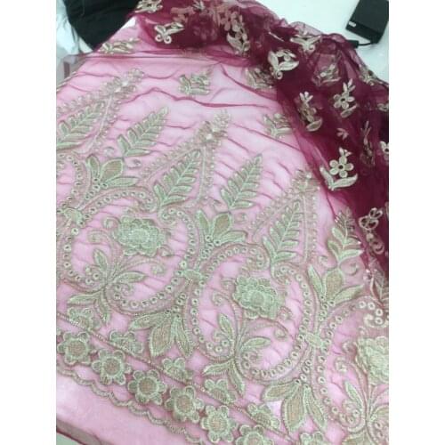 Stock 5yards AL32# Pale gold embroidery thread mesh wedding dress fabric for bridal wedding dress/sawing Free shipping