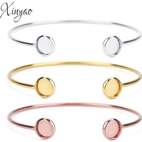 XINYAO 2018 Fashion Stainless Steel Round Charm Bracelet Bangle For Women Gold Rose Gold Color Open Cuff Bangles Jewelry Gifts
