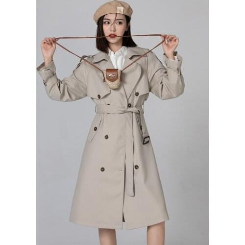 Beige windbreaker womens middle long 2021 spring autumn new style small temperament thin coat