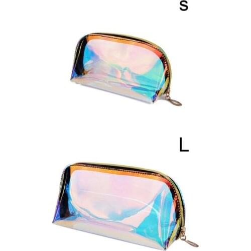 Women Portable Travel Transparent Cosmetic Holographic Makeup Bag Toiletry Case Coin Purse Storage Pouch Organizer