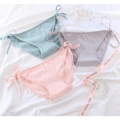 Womens Thong Cotton Briefs Seamless Panties G String Lace Up Solid Underpants Women Underwear Kawaii Lingerie Femme Thongs New