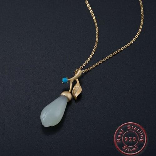 Amxiu Handmade Bud Flower Choker Necklace Vintage Gold Color Necklace Natural Stones 925 Sterling Silver Necklace For Women Gift