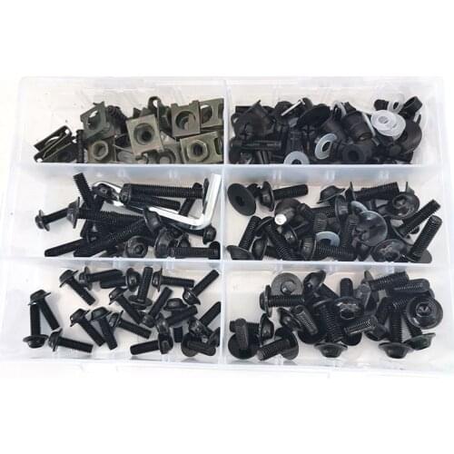 173Pcs Motorcycle Complete Fairing Bolt Kit Fastener Clips Screws Black