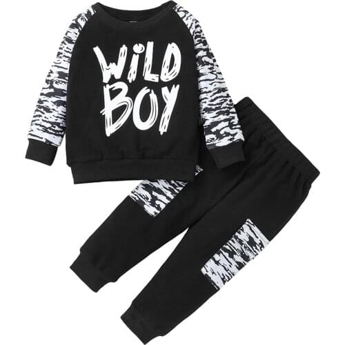 1-6Years Toddler Boy Girl 2Pcs Fall Outfits Trendy Letter Print Long Sleeve Tops and Elastic Waist Pants Set
