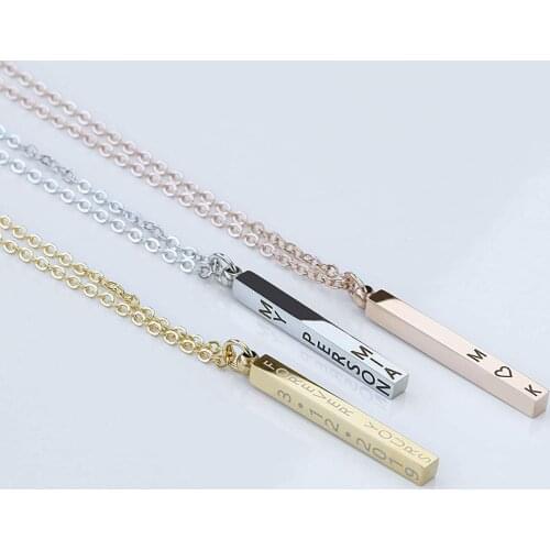 3 colors Bar Necklace Custom Name Necklace Personalized 4 Sided Necklace Custom Pendants Gift for Mom Stepmom Mothers Day Gifts