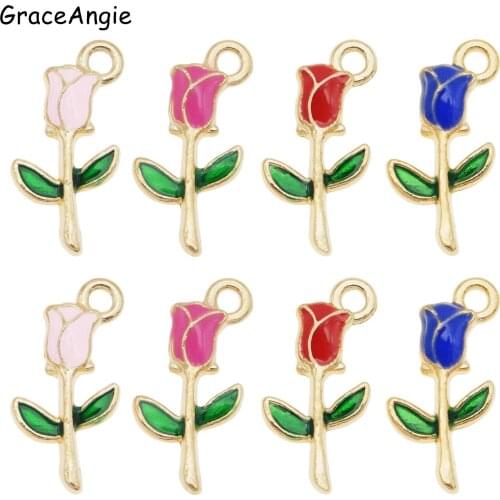 8pcs Mix Rose Flower Charms For Jewelry Princess Party Necklace Earrings Cartoon Alloy christmas craft Women Pendant Bracelet