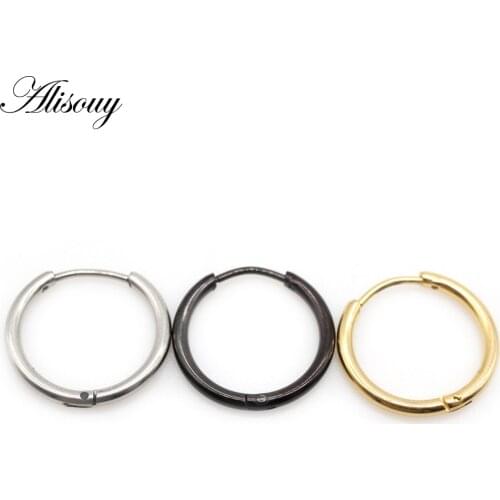 Alisouy 2pc 1.6mm(14g) Hoop Earrings Women Gold /Rose Gold/Black Color Round Circle Earring Ear Ring Clip Earrings aretes Mujer
