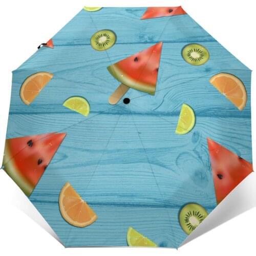 Automatic Umbrella Summer Fruits Realistic Style three-fold umbrella women men rain umbrella