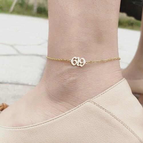 Custom Area Code Number Anklets Old English Tornozeleira Feminina Personalized Year Anklet Bracelet Women Men Jewelry Gothic