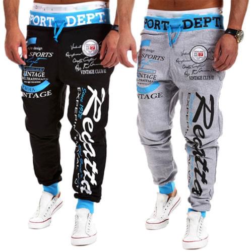 Mens Sport Jogger Pants Printed Urban Straight Casual Long Trousers Elastic Waist Male Slim Fitness Long Pants