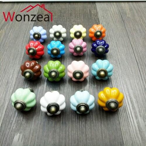 Dia. 34mm Pumpkin ceramic knob of various Color Vintage dresser door knobs Modern Kitchen Furniture handle cabinet drawer pull