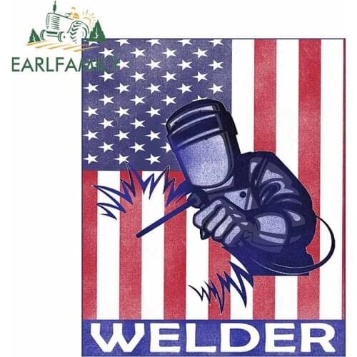 EARLFAMILY 13cm x 10.8cm For American Flag Welder Funny Car Stickers Vinyl Material Decal Surfboard Windows Occlusion Scratch
