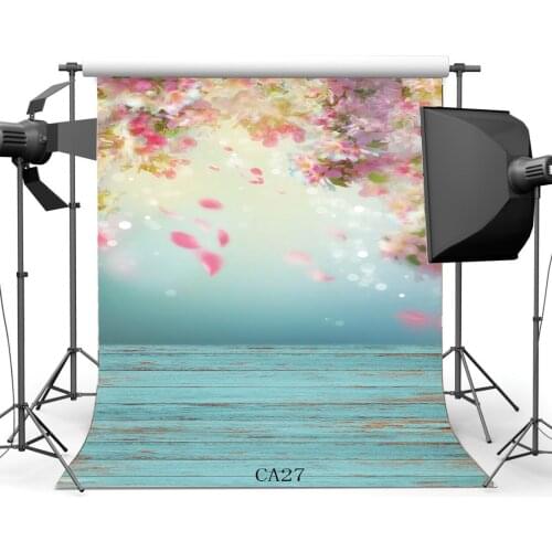 Photography Backdrops Bokeh Painted Wreathered Stripe Wood Floor Cherry Blossom Toddlers Portraits Background