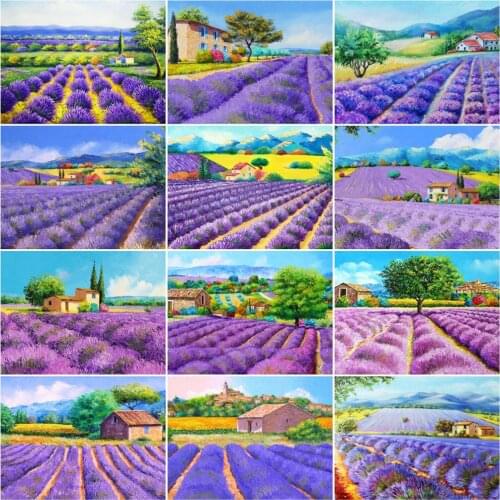 HUACAN DIY Frame Paint By Number Lavender Flower For Adults Picture By Numbers Landscape Acrylic Paint On Canvas Home Decor