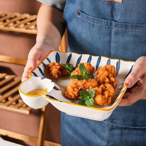 Ceramic Plate with Plate Conjoined Split Plate Creative Tableware Household Square Dumpling Plate