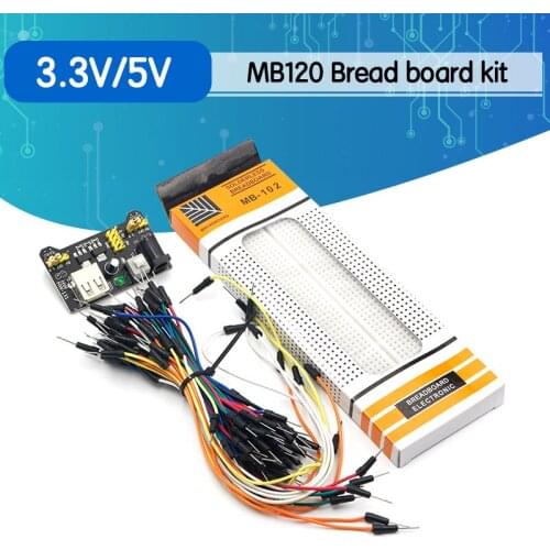 3.3V/5V MB102 Breadboard power module+MB-102 830 points Solderless Prototype Bread board kit +65 Flexible jumper wires